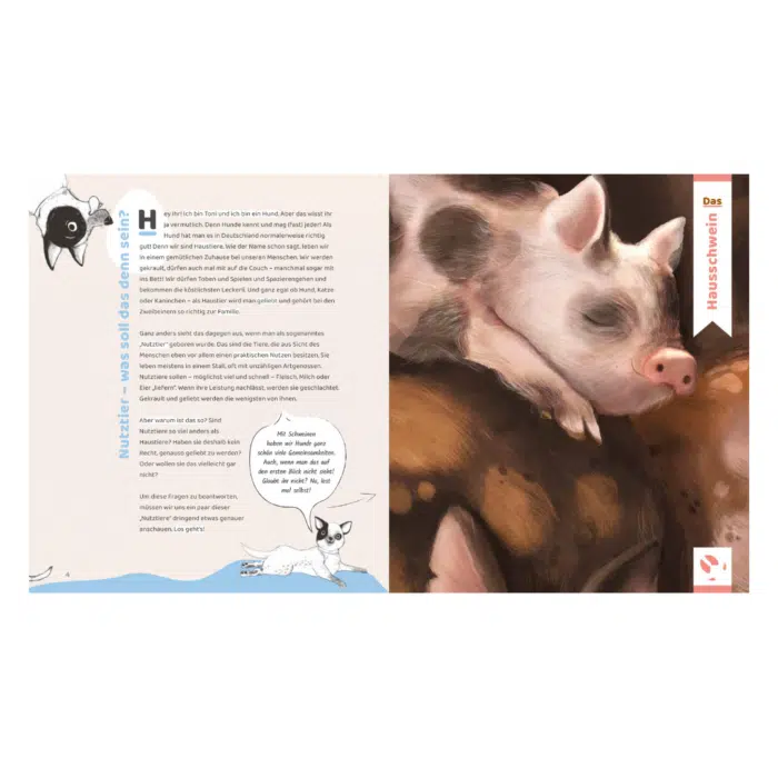 Innenseite " Schlau wie Sau ": kuschelnde Schweine