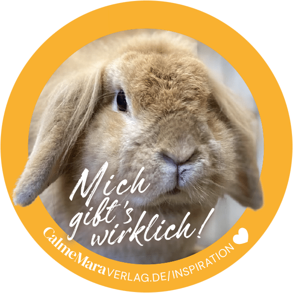 Sticker mit einem Foto von dem Kaninchen Lotte und der Aufschrift: Mich gibt es wirklich!