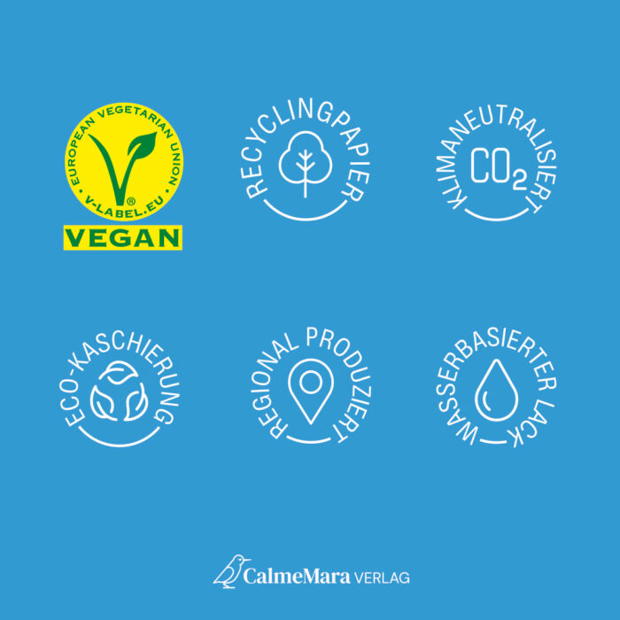 Hinweise zur Herstellung des Buches: Vegan, klimakompensiert, Ecokaschierung, regional produziertm Recyclingpapier