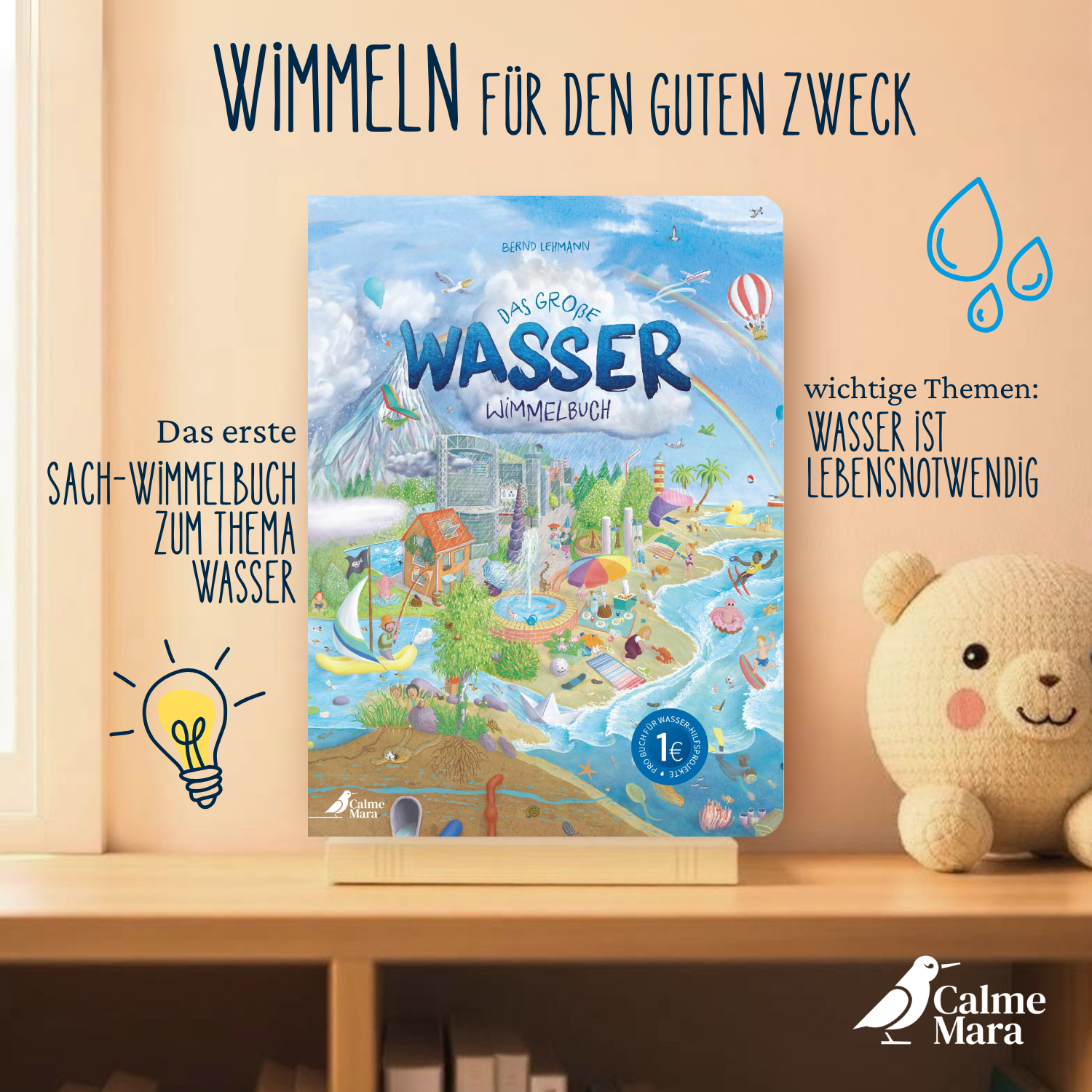 Buch "Das große Wasserwimmelbuch" in Kinderzimmer abgebildet.