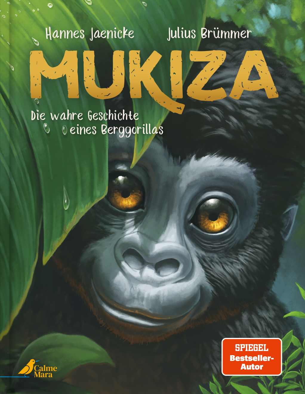 Cover des Titels "Mukiza", auf dem ein Berggorilla hinter einem Blatt hervorschaut.