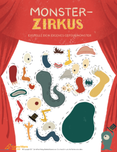 Teile von Monstern zum Ausschneiden, Text &quot; Monsterzirkus - Erstelle dein eigenes Gefühlmonster &quot;
