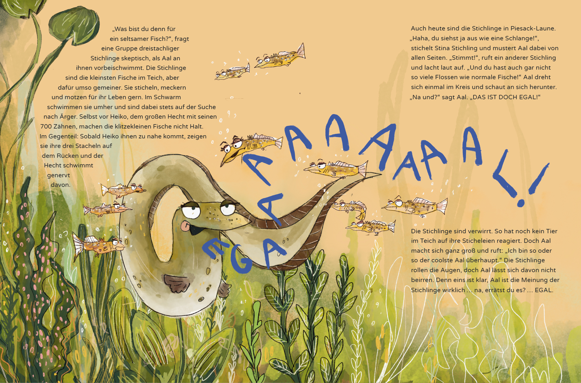Innenseite aus "Egal, sagt Aal": Aal schwimmt im Teich und ruft: Egaaaaaal