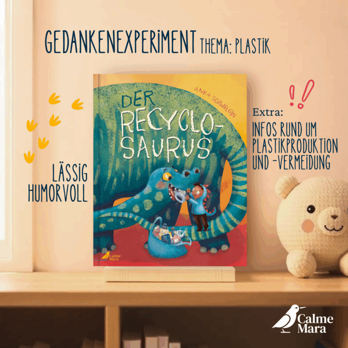 Bilderbuch "Recyclosaurus" in Kinderzimmer abgebildet
