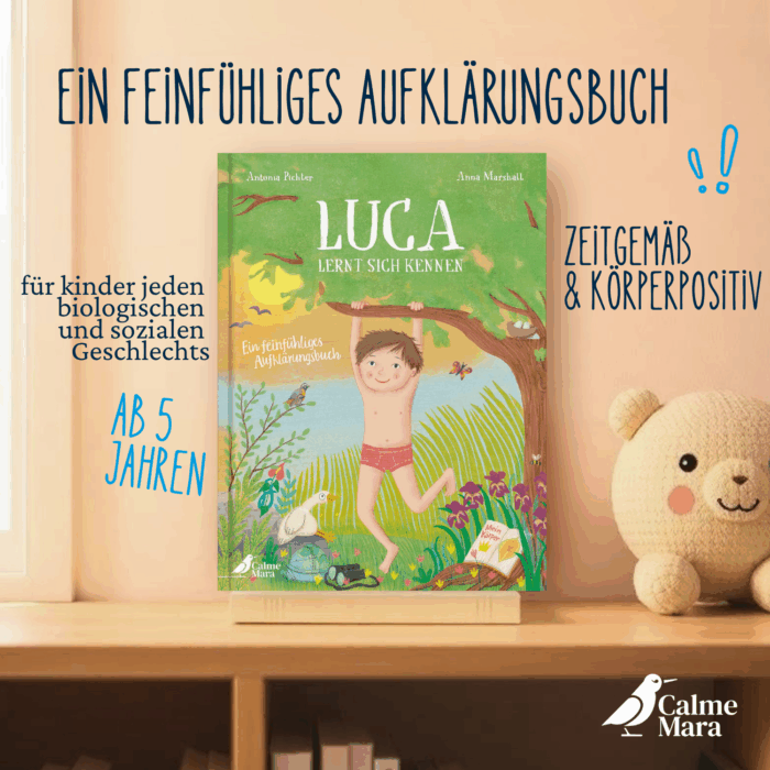 Buch "Luca lernt sich kennen" in Kinderzimmer abgebildet.