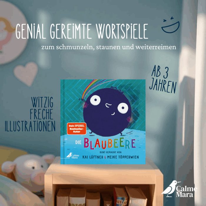 Bilderbuch "Die Blaubeere" in Kinderzimmer abgebildet