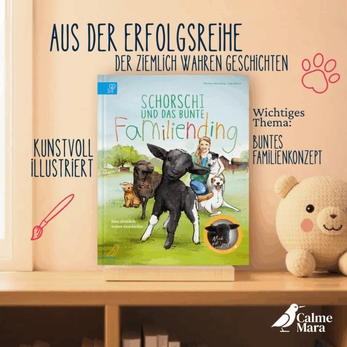 Buch "Schorschi und das bunte Familiending" in Kinderzimmer abgebildet.