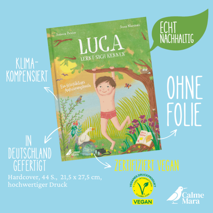 Vorteile vom Buch wie etwas Nachhaltigkeit, kein Plastik und Produktion in Deutschland herausgestellt