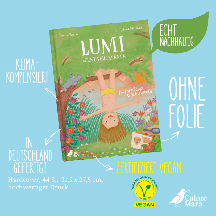 Vorteile vom Buch wie etwas Nachhaltigkeit, kein Plastik und Produktion in Deutschland herausgestellt